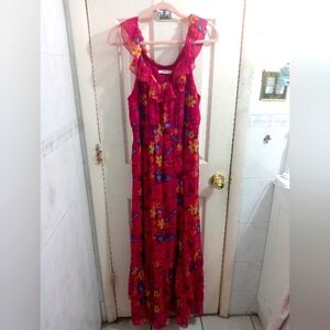 Old Navy Floral Raspberry Ruffles Maxi Dress Size Large